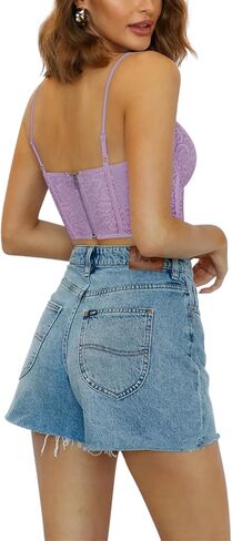 REORIA Womens Trendy Sexy Lace Strap Zip Back Going Out Boned Bustier Corset Tank Top With Built In Bra in Saudi Arabia