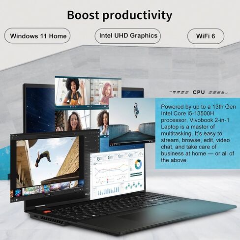 ASUS Vivobook Newest 2-in-1 Laptop, 16" FHD+ Touchscreen, Intel Core i5-13500H, 40GB RAM, 2TB SSD, Backlit Keyboard, HDMI, Webcam, Wi-Fi 6, Windows 11 Home, Black in Saudi Arabia