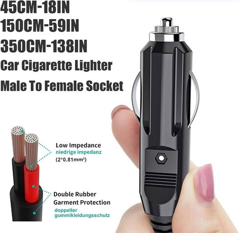 1.5Ft Cigarette Lighter Extension Cord, Male Plug to Female Socket Car Charger Cable, 12V/24V Heavy Duty Extension Cord with 15A Fuse, Compatible with Air Compressor Mini Fridge Car Vacuum in Saudi Arabia