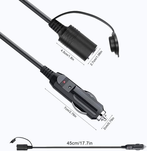1.5Ft Cigarette Lighter Extension Cord, Male Plug to Female Socket Car Charger Cable, 12V/24V Heavy Duty Extension Cord with 15A Fuse, Compatible with Air Compressor Mini Fridge Car Vacuum in Saudi Arabia