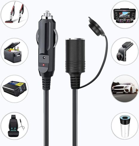 1.5Ft Cigarette Lighter Extension Cord, Male Plug to Female Socket Car Charger Cable, 12V/24V Heavy Duty Extension Cord with 15A Fuse, Compatible with Air Compressor Mini Fridge Car Vacuum in Saudi Arabia