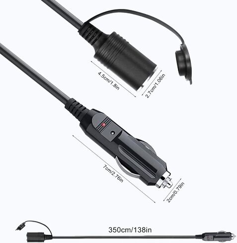 1.5Ft Cigarette Lighter Extension Cord, Male Plug to Female Socket Car Charger Cable, 12V/24V Heavy Duty Extension Cord with 15A Fuse, Compatible with Air Compressor Mini Fridge Car Vacuum in Saudi Arabia