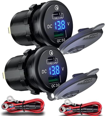 [عبوتان] منفذ USB 12 فولت، مقبس شاحن سيارة USB من النوع PD وQC 3.0 شاحن سريع 12 فولت/24 فولت مقبس مقاوم للماء 63 وات مقبس شاحن USB مزدوج توصيل الطاقة للدراجات النارية والقوارب البحرية RV ATV in Kuwait