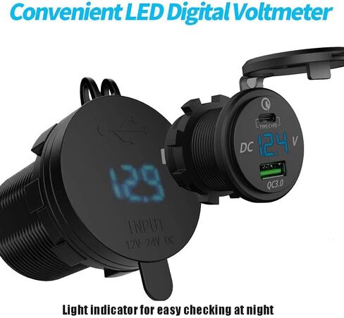 [عبوتان] منفذ USB 12 فولت، مقبس شاحن سيارة USB من النوع PD وQC 3.0 شاحن سريع 12 فولت/24 فولت مقبس مقاوم للماء 63 وات مقبس شاحن USB مزدوج توصيل الطاقة للدراجات النارية والقوارب البحرية RV ATV in Kuwait