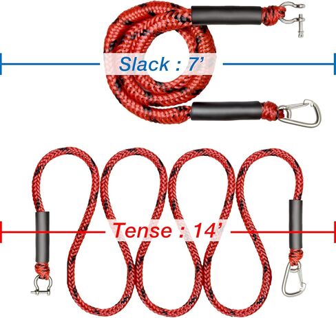 7FT ~ 14FT بنجي مرساة حبل خطوط قفص الاتهام مع 316SS المفاجئة هوك + D شكل تكبل رسو حبل الملحقات قارب (الأحمر والأسود، 7FT ~ 14FT) in Kuwait
