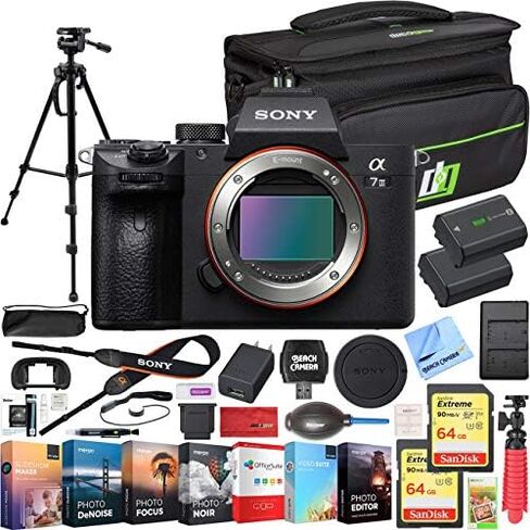 Sony a7 III Full Frame Mirrorless Interchangeable Lens 4K HDR Camera | Official Sony USA Partner Model | ILCE-7M3 Body Bundle with Deco Gear Travel Bag, 128 GB Memory Card, Software & Accessories in Kuwait