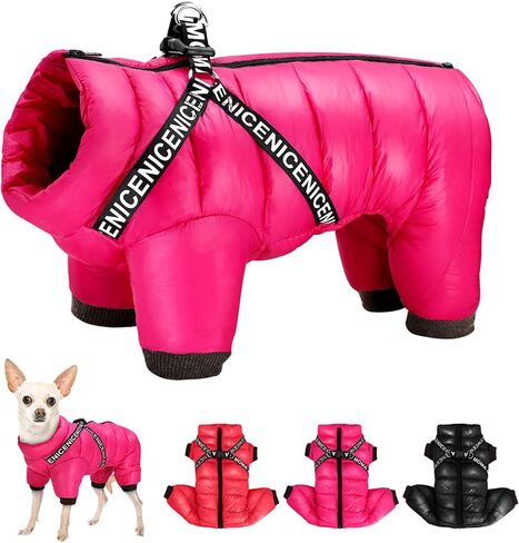 Didog Winter Small Dog Coats,Waterproof Jackets with Harness & D Rings,Warm Zip Up Cold Weather Coats for Puppy & Cats Walking Hiking,Hot Pink,Chest: 14" in Saudi Arabia