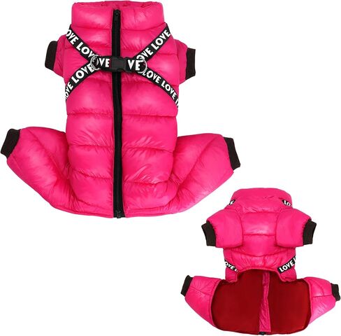 Didog Winter Small Dog Coats,Waterproof Jackets with Harness & D Rings,Warm Zip Up Cold Weather Coats for Puppy & Cats Walking Hiking,Hot Pink,Chest: 14" in Saudi Arabia