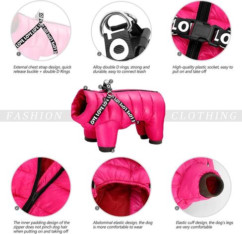 Didog Winter Small Dog Coats,Waterproof Jackets with Harness & D Rings,Warm Zip Up Cold Weather Coats for Puppy & Cats Walking Hiking,Hot Pink,Chest: 14" in Saudi Arabia