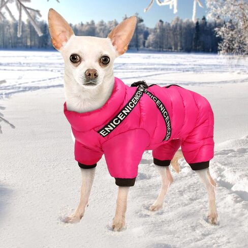 Didog Winter Small Dog Coats,Waterproof Jackets with Harness & D Rings,Warm Zip Up Cold Weather Coats for Puppy & Cats Walking Hiking,Hot Pink,Chest: 14" in Saudi Arabia