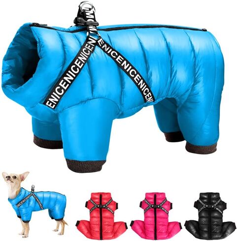 Didog Winter Small Dog Coats,Waterproof Jackets with Harness & D Rings,Warm Zip Up Cold Weather Coats for Puppy & Cats Walking Hiking,Hot Pink,Chest: 14" in Saudi Arabia