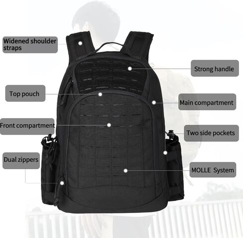 YAKEDA Military Tactical Backpacks,Laser-cutting 3-Day Army Backpack Large Bug Out Bag Travel Laptop Backpack for Men 50L (Black CP) in Saudi Arabia
