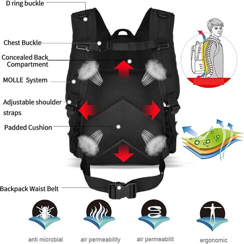 YAKEDA Military Tactical Backpacks,Laser-cutting 3-Day Army Backpack Large Bug Out Bag Travel Laptop Backpack for Men 50L (Black CP) in Saudi Arabia