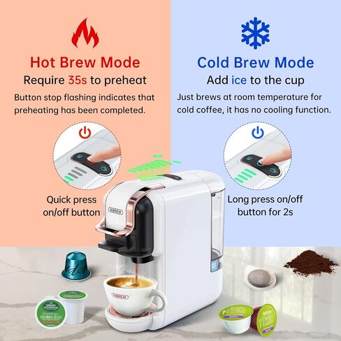 HiBREW H2B 5-in-1 Pods Coffee Maker, 19 Bar Espresso Machine for Pods, for Kcup*/Nes*/DG*/Espresso Powder, Makes iced coffee (Black) in Saudi Arabia