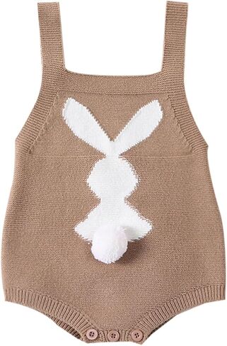 fhutpw عيد الفصح الأرنب رومبير طفل صبي فتاة محبوك بلا أكمام بذلة الزي لطيف الوليد 3 6 9 12 شهرا الملابس (أفخم الذيل الكاكي، 3-6 أشهر) in Kuwait