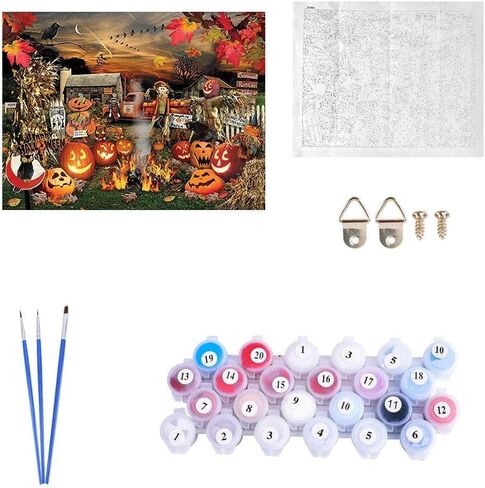 طلاء يدوي بالأرقام للبالغين والأطفال، طلاء يقطين الهالوين بالأرقام، طلاء أكريليك بالأرقام، طقم طلاء جدار المنزل، غرفة المعيشة، غرفة النوم، ديكور الهالوين، فزاعة اليقطين in Kuwait