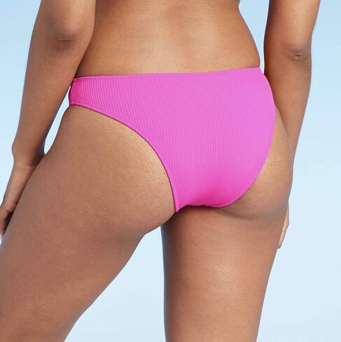 Shade & Shore Women's Ribbed High Leg Extra Cheeky Bikini Bottom - (Magenta) - (Medium) in Saudi Arabia