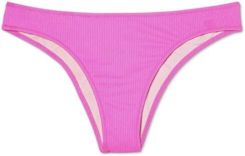 Shade & Shore Women's Ribbed High Leg Extra Cheeky Bikini Bottom - (Magenta) - (Medium) in Saudi Arabia