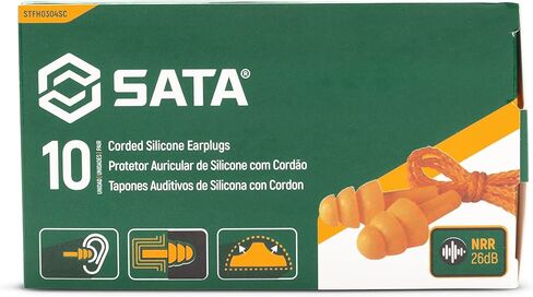 SATA ANSI and CE Compliant, Banded Round Shape Silicone Earplugs, NRR 23dB, SNR 29dB - STFH0431, Green/Yellow, 5 Pairs (Pack of 2) in Saudi Arabia