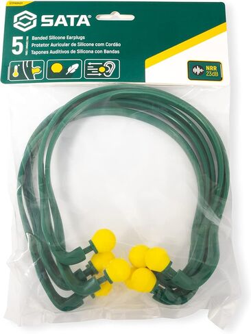SATA ANSI and CE Compliant, Banded Round Shape Silicone Earplugs, NRR 23dB, SNR 29dB - STFH0431, Green/Yellow, 5 Pairs (Pack of 2) in Saudi Arabia