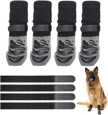 جوارب مضادة للانزلاق للكلاب للأرضيات الداخلية لمزيد من الإمساك، جوارب للكلاب الكبيرة في الأماكن المغلقة والخارجية، واقيات لمخالب الكلاب من الإصابات، شريط النمر باللون الرمادي مقاس L in Kuwait