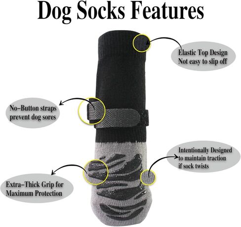 جوارب مضادة للانزلاق للكلاب للأرضيات الداخلية لمزيد من الإمساك، جوارب للكلاب الكبيرة في الأماكن المغلقة والخارجية، واقيات لمخالب الكلاب من الإصابات، شريط النمر باللون الرمادي مقاس L in Kuwait