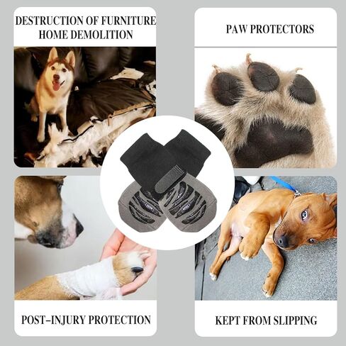جوارب مضادة للانزلاق للكلاب للأرضيات الداخلية لمزيد من الإمساك، جوارب للكلاب الكبيرة في الأماكن المغلقة والخارجية، واقيات لمخالب الكلاب من الإصابات، شريط النمر باللون الرمادي مقاس L in Kuwait