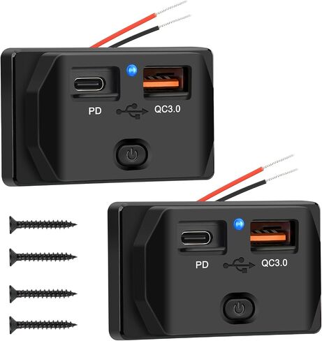 منفذ USB 2 قطعة 12 فولت، مقبس شاحن سيارة USB مزدوج من Linkstyle، مقبس شاحن 30 وات PD و18 وات QC3.0، لوحة مخرج USB RV مع ضوء أزرق ومفتاح، لوحة شاحن سيارة سريعة لعربة الجولف لشاحنة RV البحرية in Kuwait
