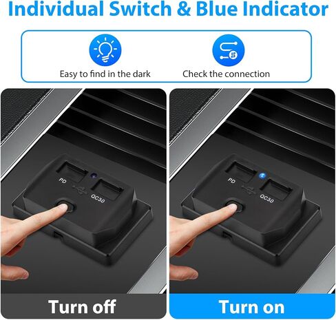 منفذ USB 2 قطعة 12 فولت، مقبس شاحن سيارة USB مزدوج من Linkstyle، مقبس شاحن 30 وات PD و18 وات QC3.0، لوحة مخرج USB RV مع ضوء أزرق ومفتاح، لوحة شاحن سيارة سريعة لعربة الجولف لشاحنة RV البحرية in Kuwait