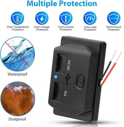 منفذ USB 2 قطعة 12 فولت، مقبس شاحن سيارة USB مزدوج من Linkstyle، مقبس شاحن 30 وات PD و18 وات QC3.0، لوحة مخرج USB RV مع ضوء أزرق ومفتاح، لوحة شاحن سيارة سريعة لعربة الجولف لشاحنة RV البحرية in Kuwait