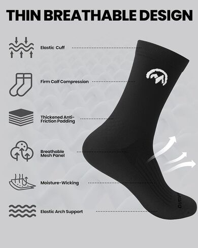 OutdoorMaster 4 Pack Cycling Socks, Compression Cushioned Bike Socks, Athletic Tall Crew Hiking Running for Men & Women in Saudi Arabia