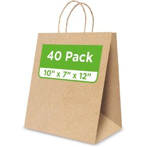 TEEK EJ2 250 قطعة من أكياس الورق البنية ذات المقابض مقاس 10 × 6.75 × 11.75 بوصة - حقائب هدايا بنية، وحقيبة ورق كرافت بمقابض ملتوية، وحقائب تسوق للشركات الصغيرة، ومتاجر البيع بالتجزئة، والبضائع in Kuwait