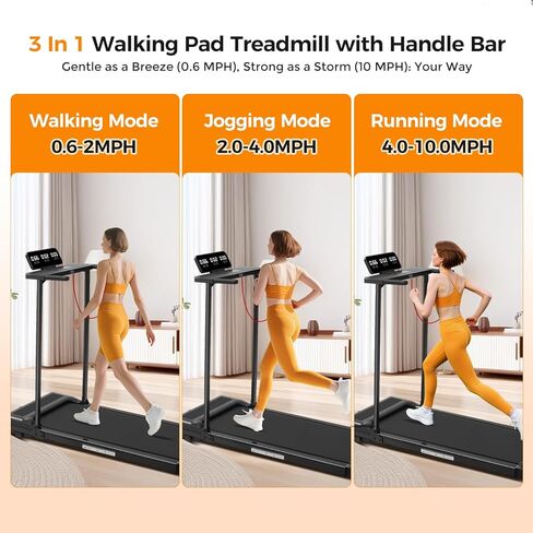 Folding Walking Pad Treadmill with Handle Bar, 3.5HP Compact Portable Foldable Walking Pads Treadmill with Handles, Electric Small Treadmills for Home Office Apartment, LED Display, 400 LBS Capacity in Saudi Arabia