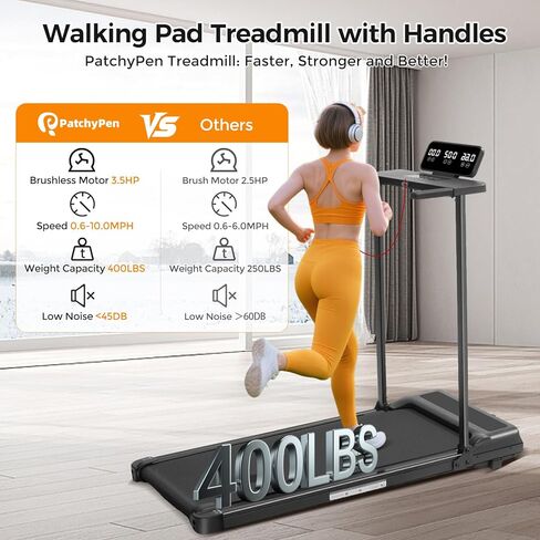 Folding Walking Pad Treadmill with Handle Bar, 3.5HP Compact Portable Foldable Walking Pads Treadmill with Handles, Electric Small Treadmills for Home Office Apartment, LED Display, 400 LBS Capacity in Saudi Arabia