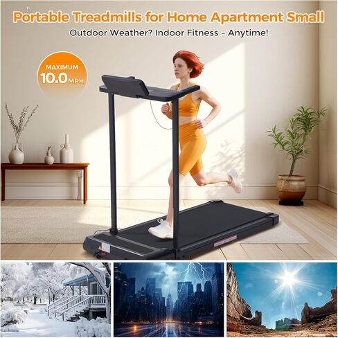 Folding Walking Pad Treadmill with Handle Bar, 3.5HP Compact Portable Foldable Walking Pads Treadmill with Handles, Electric Small Treadmills for Home Office Apartment, LED Display, 400 LBS Capacity in Saudi Arabia