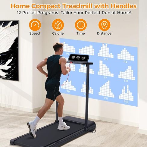 Folding Walking Pad Treadmill with Handle Bar, 3.5HP Compact Portable Foldable Walking Pads Treadmill with Handles, Electric Small Treadmills for Home Office Apartment, LED Display, 400 LBS Capacity in Saudi Arabia