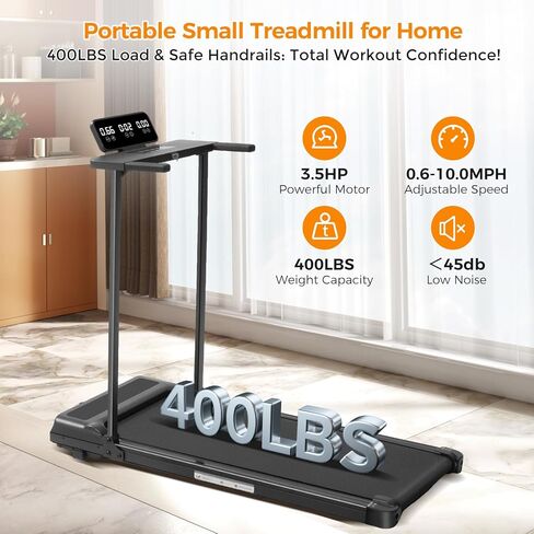 Folding Walking Pad Treadmill with Handle Bar, 3.5HP Compact Portable Foldable Walking Pads Treadmill with Handles, Electric Small Treadmills for Home Office Apartment, LED Display, 400 LBS Capacity in Saudi Arabia