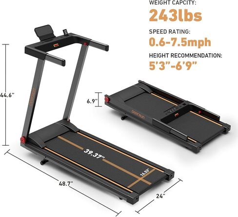 DeerRun Treadmills for Home with Incline and Handles, 3.5 HP Foldable Treadmill 350 LBS Weight Capacity for Small Spaces, Folding Running Machine with Smart APP in Kuwait