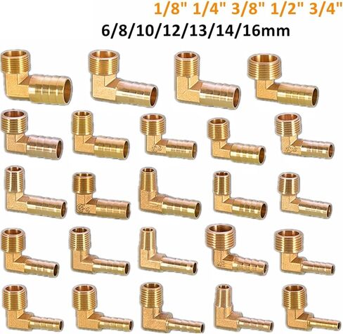 6-16mm Hose Barb Connector Tail Thread 1/8 1/4 3/8 1/2 3/4 1 Thread Brass Pipe Fittings Elbow 1Pcs(3l8 14mm) in Saudi Arabia