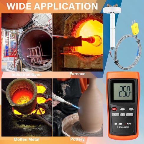 Full Range High Temperature K-Type Thermocouple with Ceramic Kiln Insulator Sensor Probe Digital K Type Thermometer Measuring Temperature up to 2372 °F 1300 °C for Kiln, Crucible and Forge in Saudi Arabia