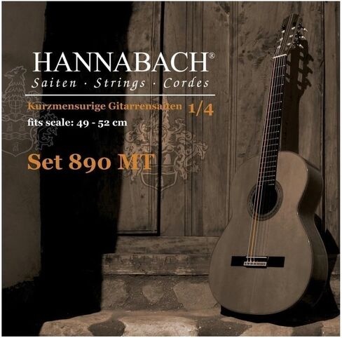 سلسلة سلاسل الجيتار الكلاسيكية Hannabach 890 MT لـ 1/4 مقياس الغيتار للأطفال: 49-52 سم - مع 2 G -Strings - 890mt 1/4 in Kuwait
