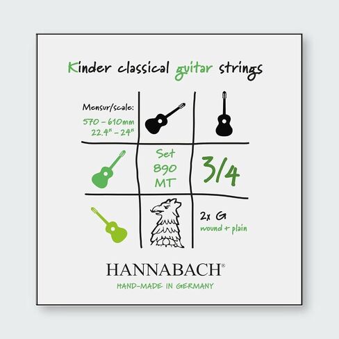 سلسلة سلاسل الجيتار الكلاسيكية Hannabach 890 MT لـ 1/4 مقياس الغيتار للأطفال: 49-52 سم - مع 2 G -Strings - 890mt 1/4 in Kuwait