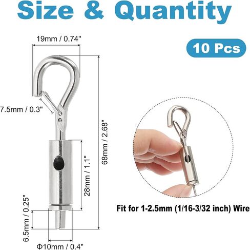 PATIKIL 6 Pcs Steel Wire Rope Hanger for 1/16-3/32 Stainless Steel Cable Guide Wire Rope, Portable Hook & Eye Turnbuckle Tension Adjustable Hanging Accessories in Saudi Arabia