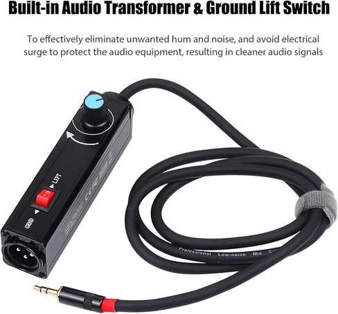 AUX to XLR Isolation Box, 3.5mm TRS to 3-Pin XLR Hum Eliminator with Volume Control, Built-in Audio Transformer & Ground Lift Switch, 3.3ft Cord, Removable Gold Coated AUX Plug in Kuwait