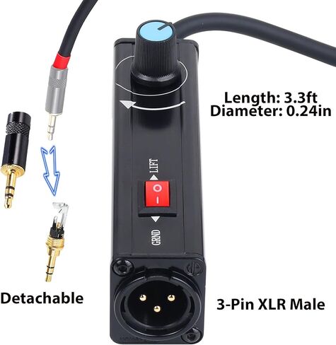 AUX to XLR Isolation Box, 3.5mm TRS to 3-Pin XLR Hum Eliminator with Volume Control, Built-in Audio Transformer & Ground Lift Switch, 3.3ft Cord, Removable Gold Coated AUX Plug in Kuwait