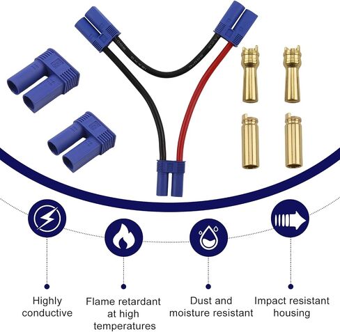 1 PCS EC5 Series Connector مع 10AWG WIR/Series Battery Adapter 10AWG 4INCH FOR LOSI/E-FLITE ، 2 مجموعات من محول موصل البطارية EC5 مطلي بالذهب 5 مم موصل موصل للذكور من أجل RC ESC in Kuwait