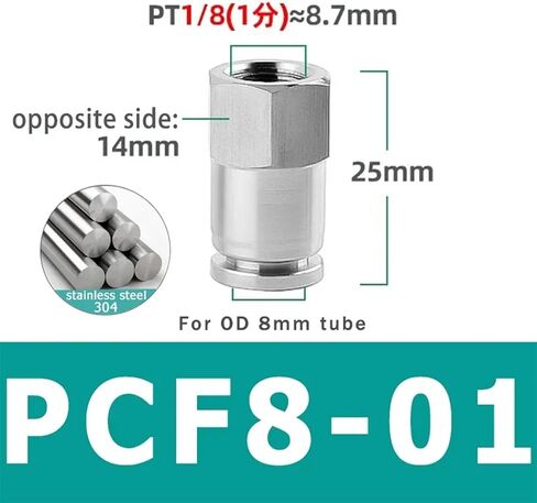 10pcs الموصل الهوائي 304 الفولاذ المقاوم للصدأ PCF 1/8 "1/4" 3/8 "1/2" الخيط الداخلي الأنابيب الهوائية الأنابيب الهوائية للهواء (PCF8-01) in Kuwait