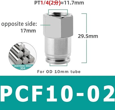 10pcs الموصل الهوائي 304 الفولاذ المقاوم للصدأ PCF 1/8 "1/4" 3/8 "1/2" الخيط الداخلي الأنابيب الهوائية الأنابيب الهوائية للهواء (PCF8-01) in Kuwait
