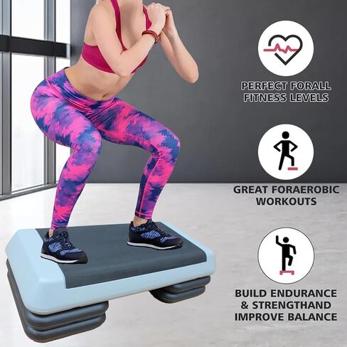 Adjustable Workout Aerobic Exercise Step Platform, Fitness & Exercise Step Platform with 2/4 Stackable Risers for Home Gym Cardio Training(Grey/Red) in Saudi Arabia