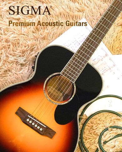 Sigma 36.5 "الغيتار الكهربائي الصوتي ، OM Junior ، Name Brand Exp16 Strings ، Top Top ، Black Gloss ، Sapele/Mahogany Back & Sides ، Right (8omje) in Saudi Arabia